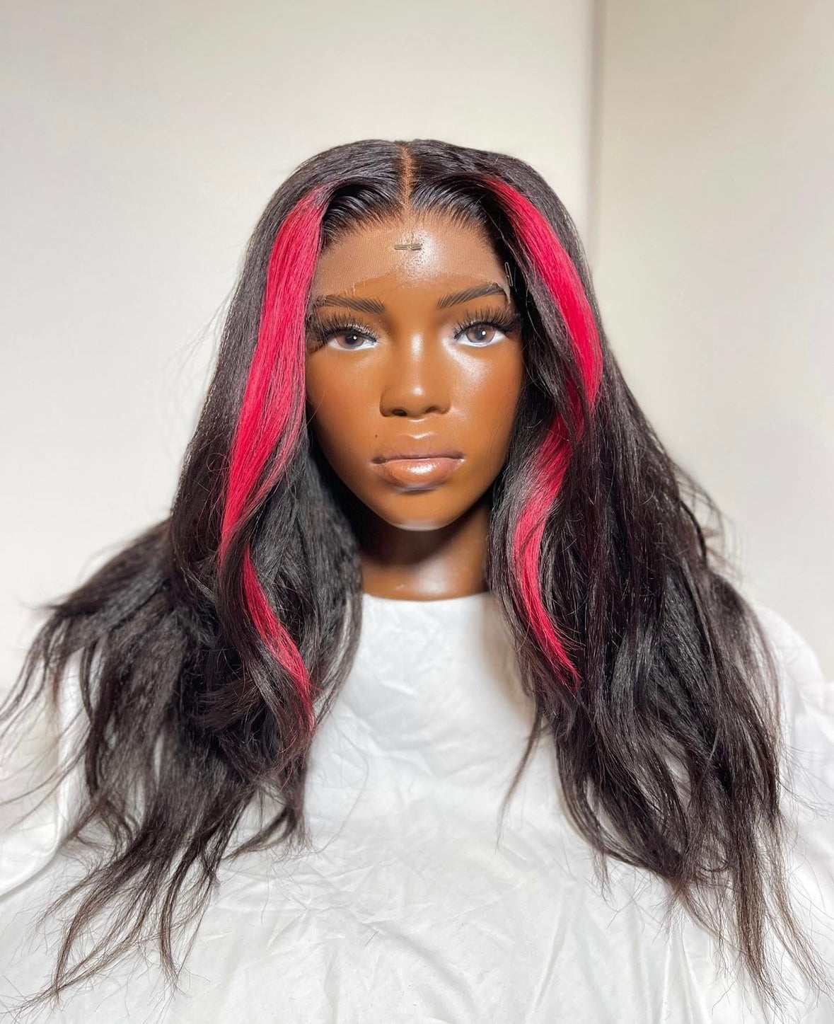 HD 5x5 closure pink highlights kinky wavy frontal unit