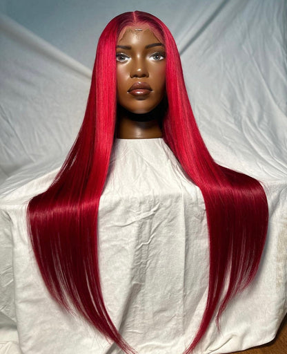 HD 6x6 closure Bright red straight frontal