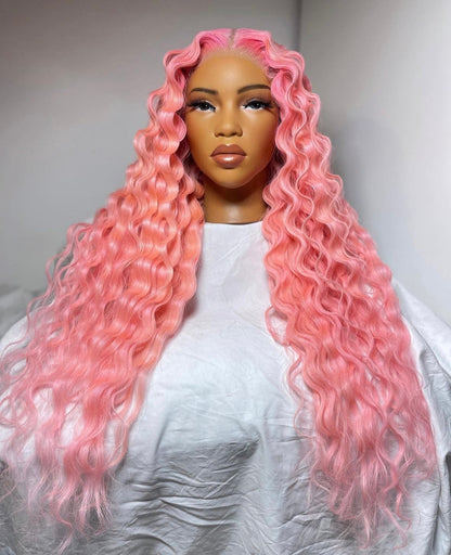 HD 5x5 closure cotton candy pink wavy frontal