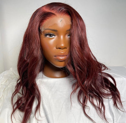 HD 6x6 closure burgundy layered wavy frontal unit