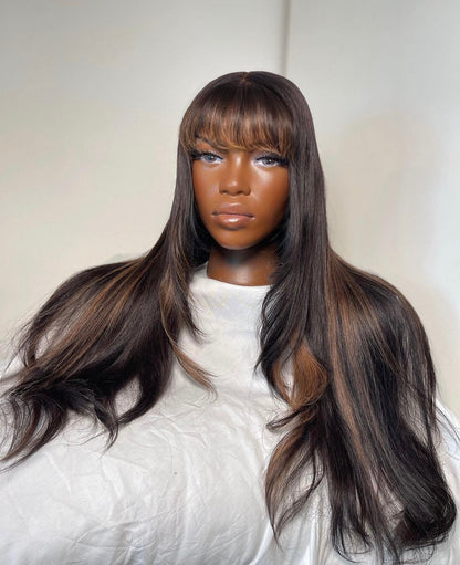 HD 5x5 closure honey blonde streak fringe straight frontal unit