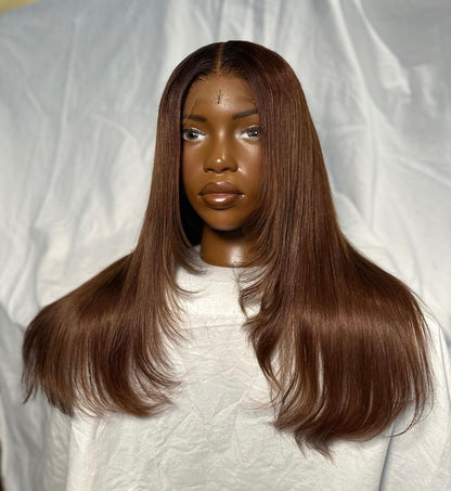 HD 5x5 closure Brown layered straight frontal