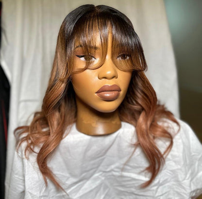 HD 5x5 closure light brown curtain bang wavy frontal