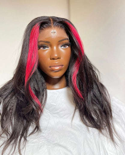 HD 5x5 closure pink highlights kinky wavy frontal unit