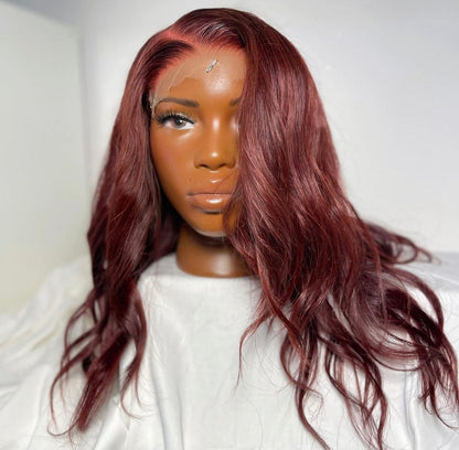 HD 6x6 closure burgundy layered wavy frontal unit
