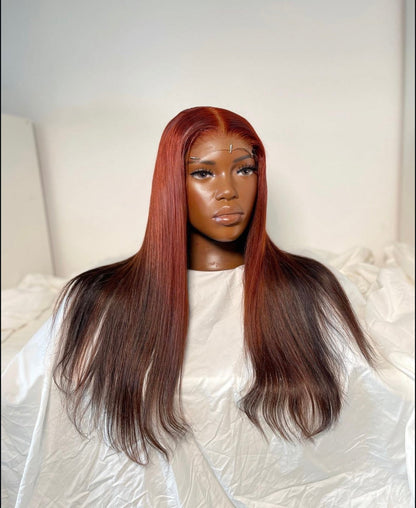 HD 5x5 closure red ombre highlight straight frontal unit