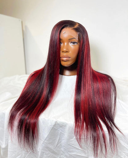 HD 5x5 closure red highlight straight frontal unit