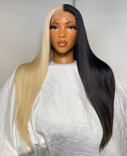 HD 5x5 closure part blonde part black straight frontal