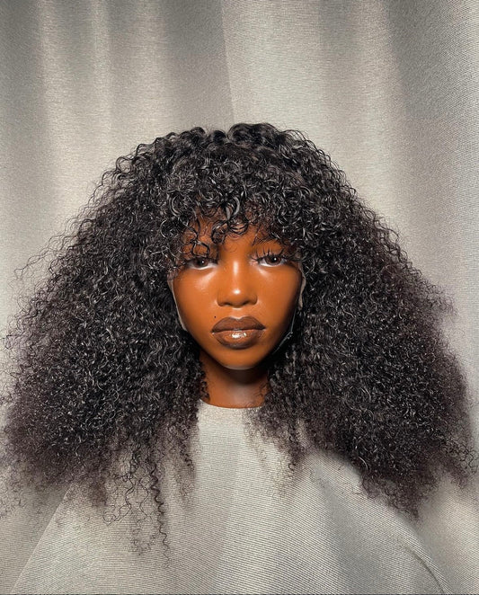 HD 13x4 natural black kinky curly fringe frontal unit