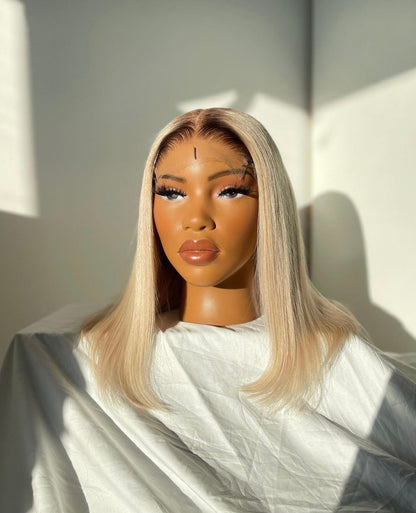 HD 5x5 closure white gold straight frontal bob