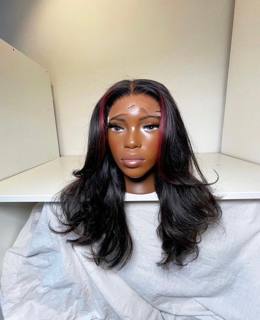 HD 5x5 closure pink highlights kinky wavy frontal unit