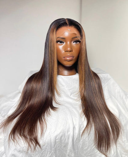 HD 6x6 closure brown highlight straight frontal unit