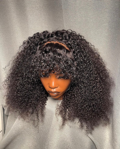 HD 13x4 natural black kinky curly fringe frontal unit