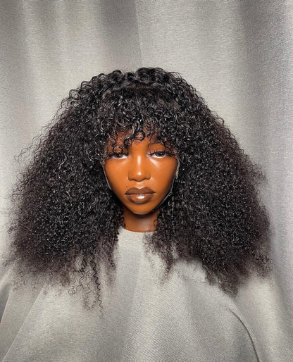 HD 13x4 natural black kinky curly fringe frontal unit