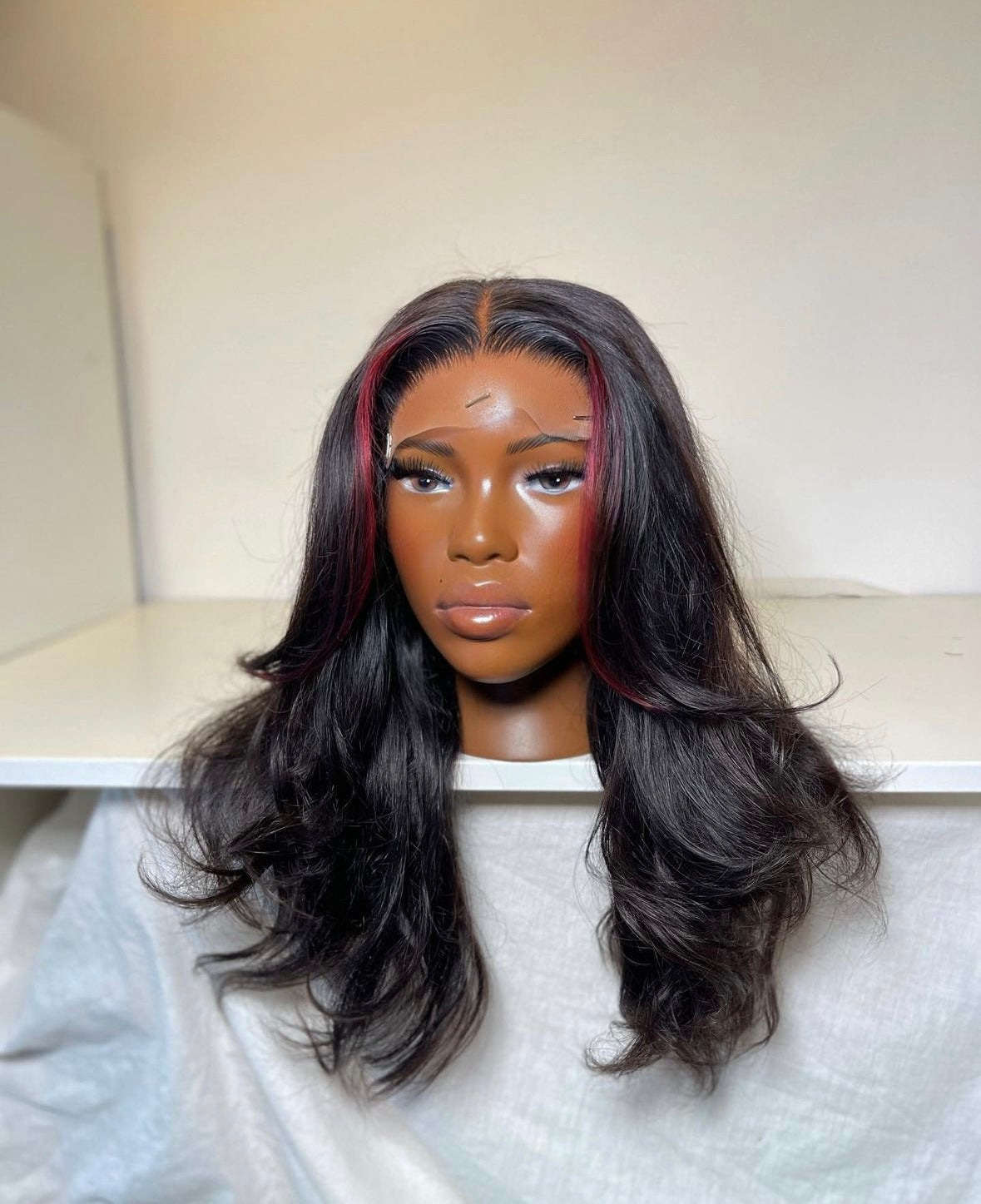 HD 5x5 closure pink highlights kinky wavy frontal unit