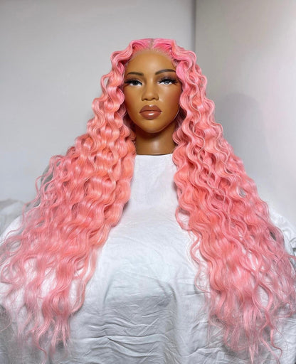 HD 5x5 closure cotton candy pink wavy frontal