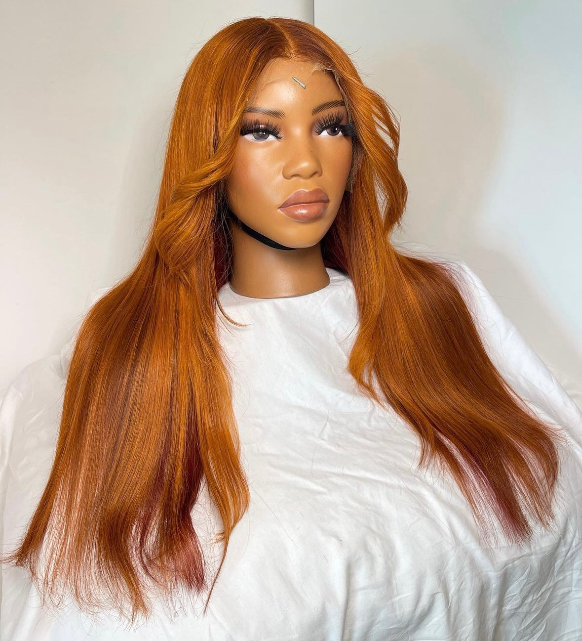 HD 13x6 cajun orange curtain bang straight frontal