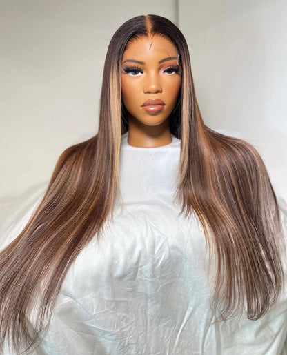 HD 6x6 ginger and blonde highlights straight frontal