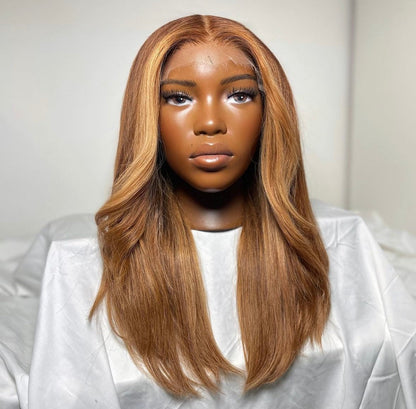 HD 6x6 closure honey blonde curtain bang straight frontal unit