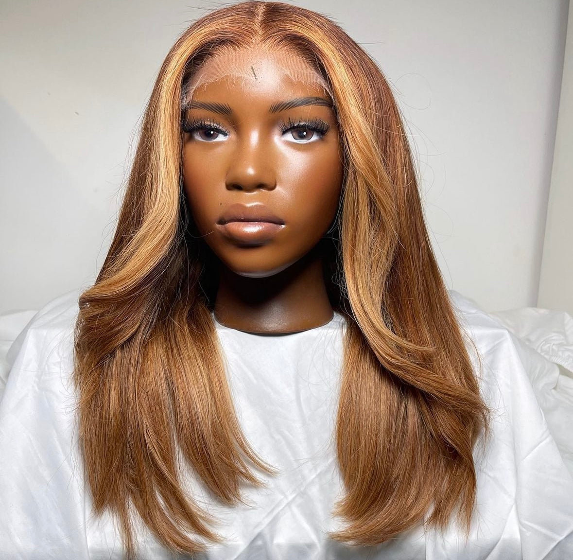 HD 6x6 closure honey blonde curtain bang straight frontal unit