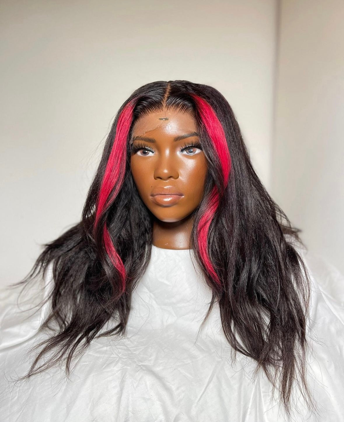 HD 5x5 closure pink highlights kinky wavy frontal unit