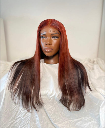 HD 5x5 closure red ombre highlight straight frontal unit