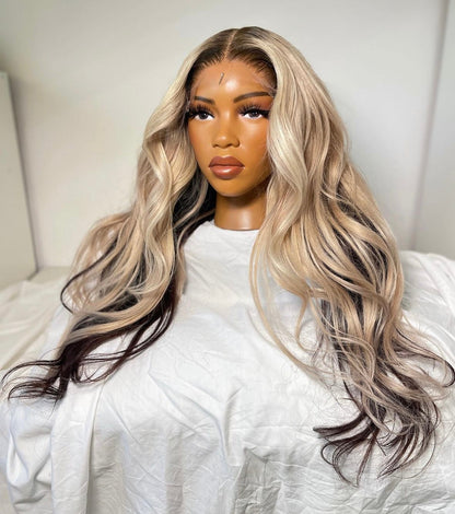 HD 6x6 closure blonde highlight wavey frontal