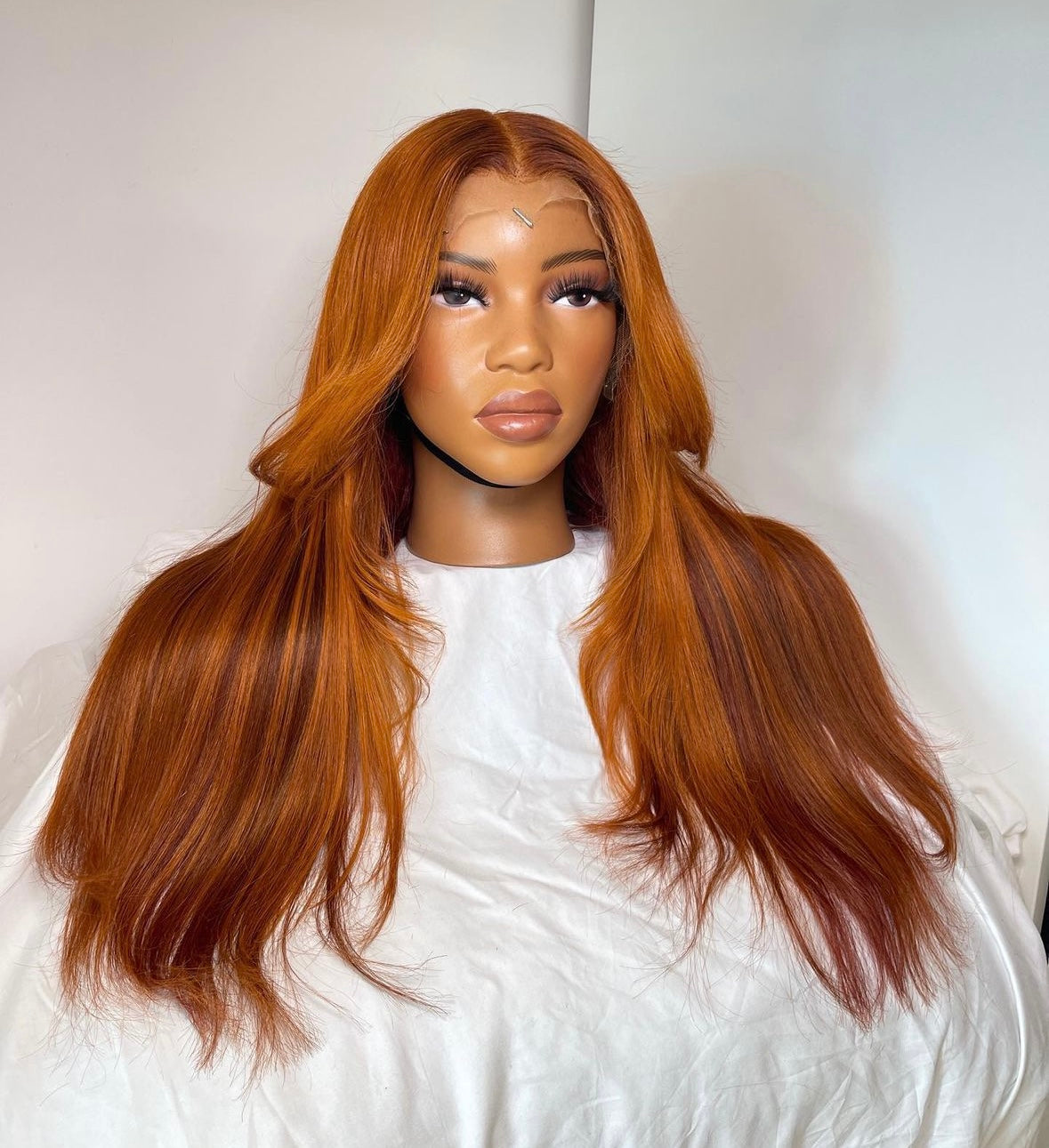 HD 13x6 cajun orange curtain bang straight frontal