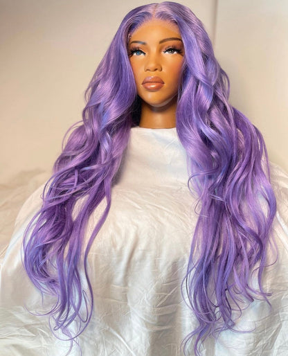 HD 5x5 closure pastel lilac wavy frontal