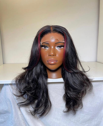 HD 5x5 closure pink highlights kinky wavy frontal unit