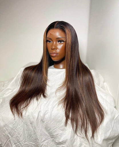 HD 6x6 closure brown highlight straight frontal unit