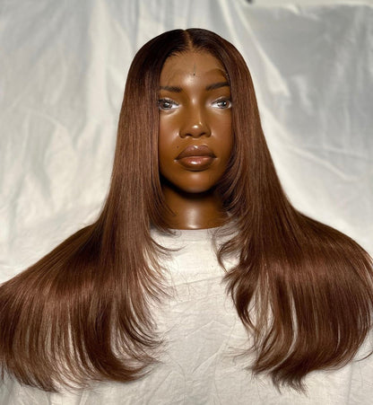 HD 5x5 closure Brown layered straight frontal