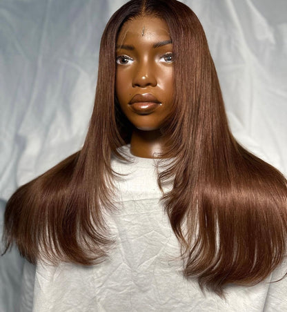 HD 5x5 closure Brown layered straight frontal