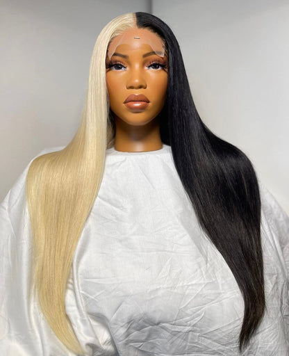 HD 5x5 closure part blonde part black straight frontal