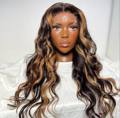 HD 5x5 closure brown highlight wavey frontal unit