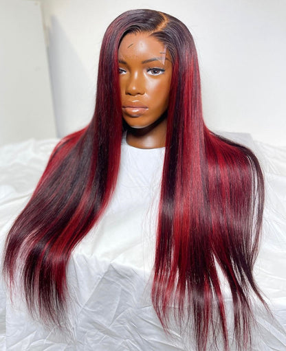 HD 5x5 closure red highlight straight frontal unit