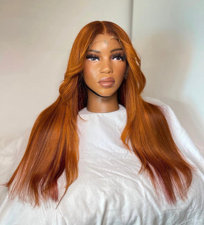 HD 13x6 cajun orange curtain bang straight frontal