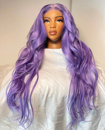 HD 5x5 closure pastel lilac wavy frontal
