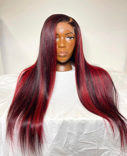 HD 5x5 closure red highlight straight frontal unit