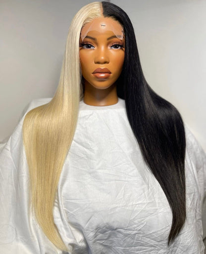 HD 5x5 closure part blonde part black straight frontal