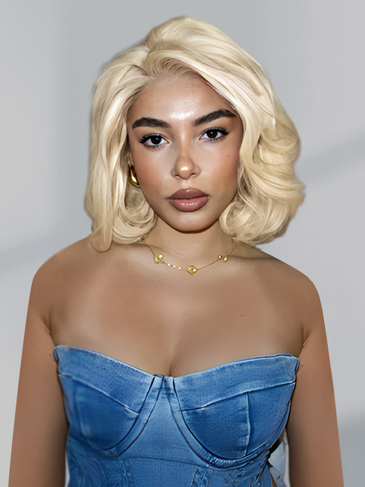 Blonde Short Bob With Body Wave Wigs 13*4 Undetectable Lace Front Wig