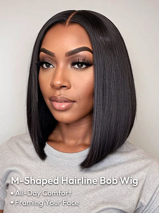 Natural Black M Hairline Bob Straight Wig 10-14Inch 13x6 Lace Frontal Wig