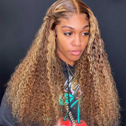 Balayage Highlight Wigs Curly Human Hair Wig With Highlights