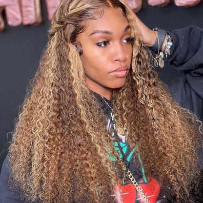 Balayage Highlight Wigs Curly Human Hair Wig With Highlights