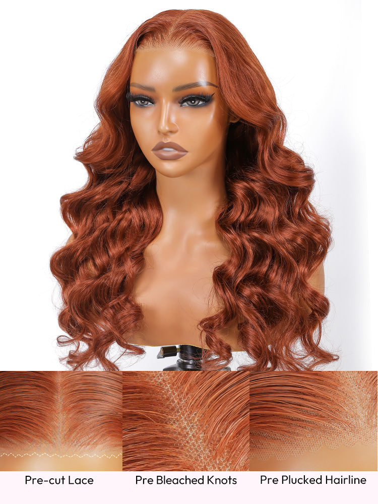 Burnt Orange Body Wave Wig Colored Human Hair Glueless Lace Wig