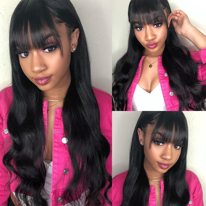 Body Wave Human Hair With Bangs 5*5 Pre-Cut Lace Closure Wig