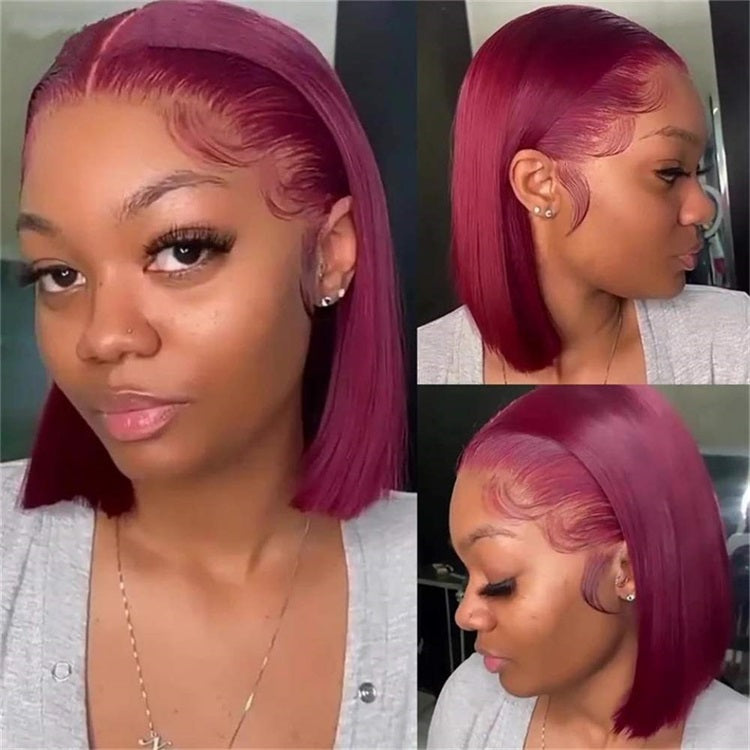 Burgundy Bob Wigs 99J Red Blunt Cut Bob Human Hair Wig