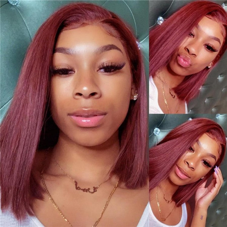 Burgundy Bob Wigs 99J Red Blunt Cut Bob Human Hair Wig