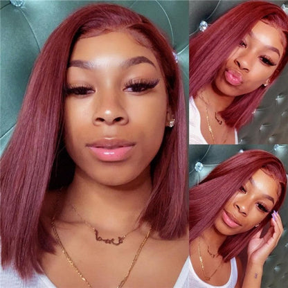 Burgundy Bob Wigs 99J Red Blunt Cut Bob Human Hair Wig