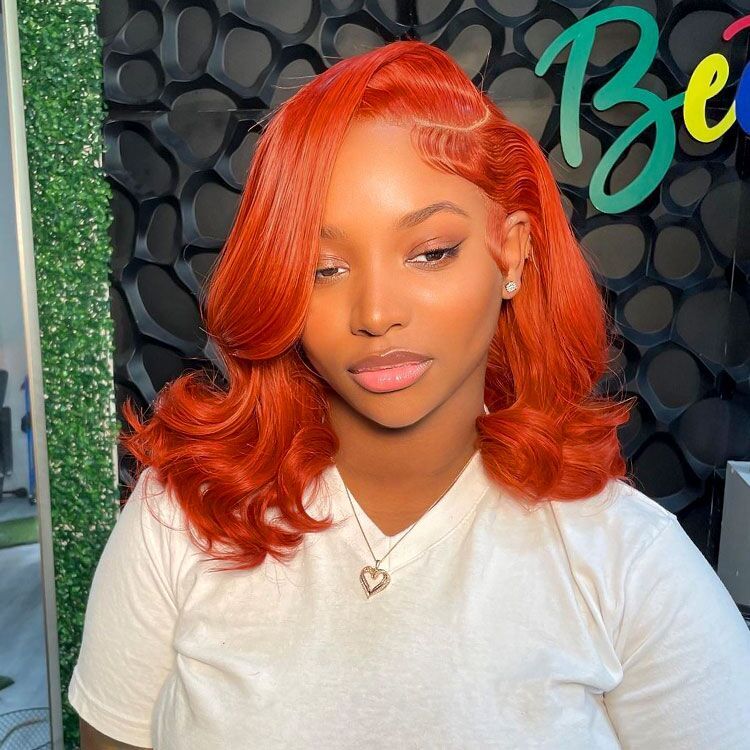 Copper Red Bob Wig Short Colored Hair 14 Inch Bob Lace Wig